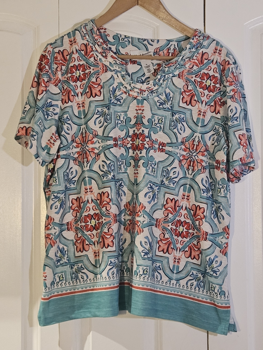 Alfred Dunner Women's Top XL T-Shirt Casual Resort Wear Mediterranean Tile Print